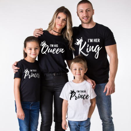 king queen family I am Her King, I am His Queen, I am Their Prince, I am Their Princess, Matching King Queen Family Shirts