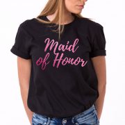 Maid of Honor Shirt, Black/Pink Glitter
