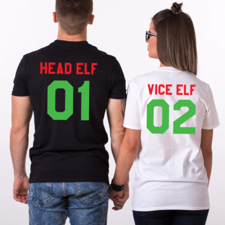 Head Elf Vice Elf matching shirts, Print on the BACK, matching couples Christmas shirts, matching couples Christmas outfits, UNISEX