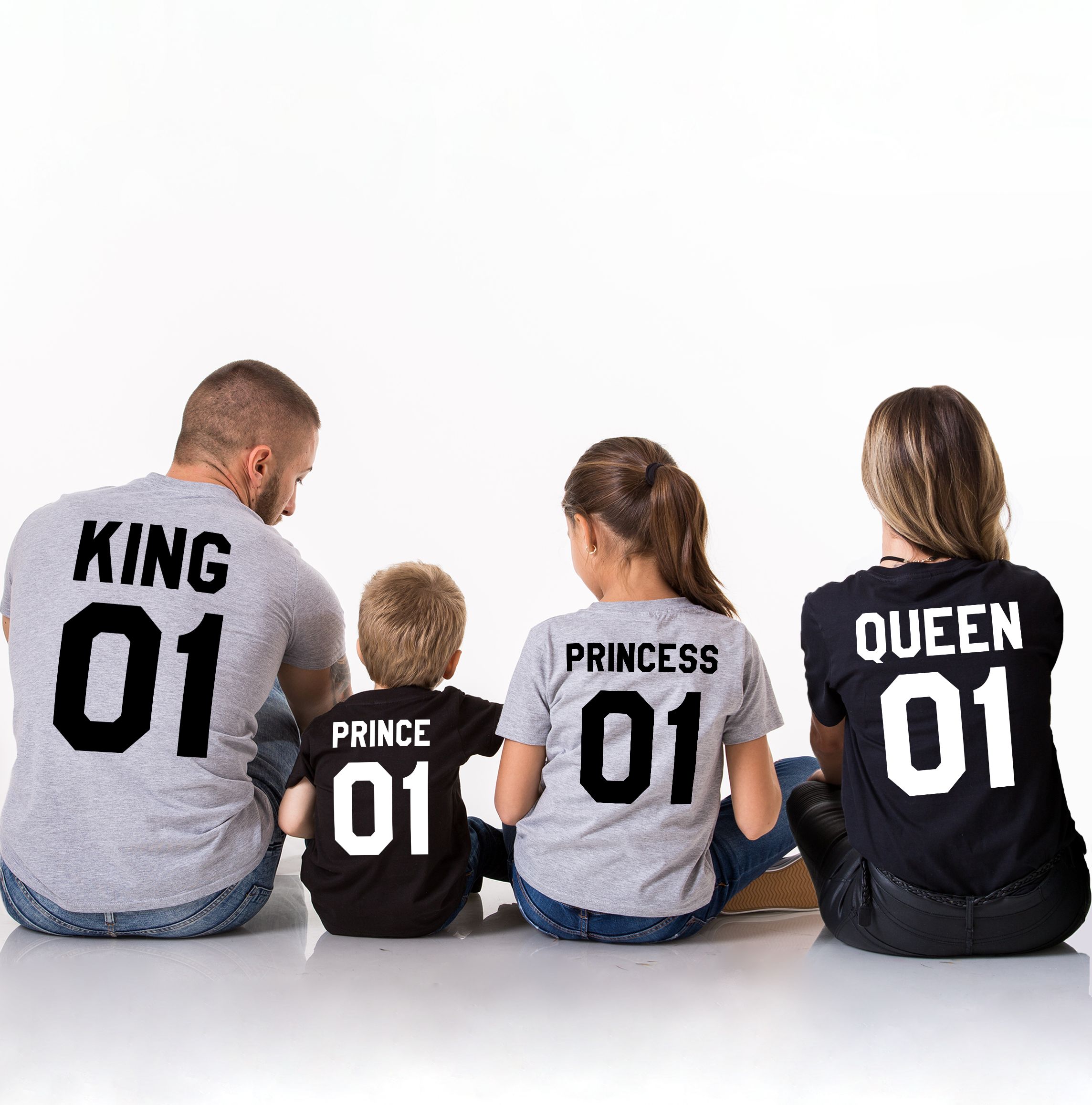 Prince and Princess T-shirts set with custom numbers. Queen Family King