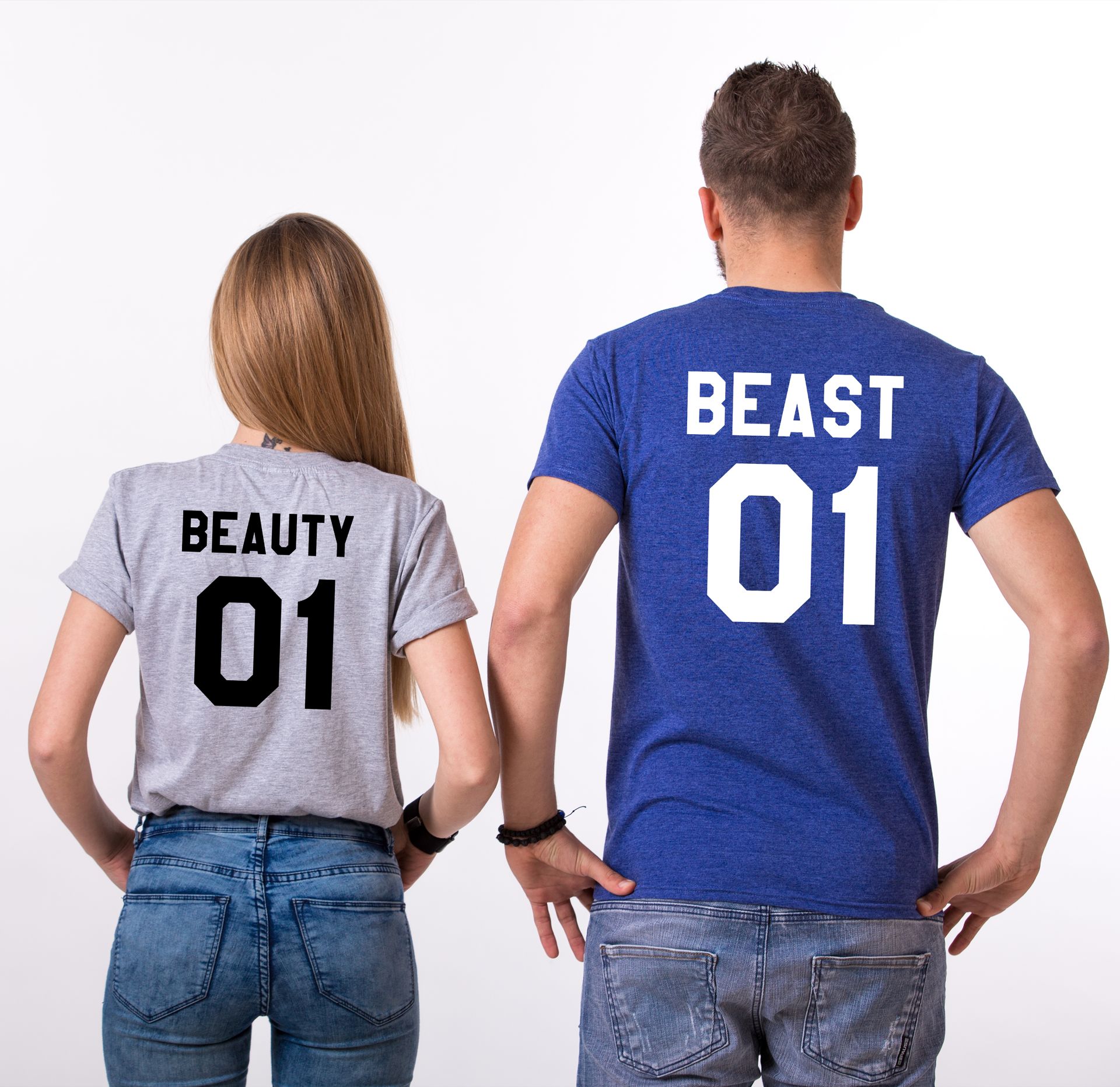Beauty And Beast Customizable White Couple T-shirts
