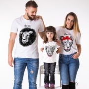 Papa Lion, Mama Lion, Baby lion, White/Black