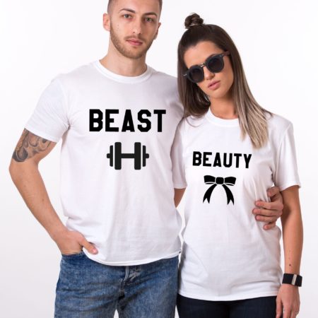 Beauty Beast with ribbon and dumbbell, Matching Couples Shirts