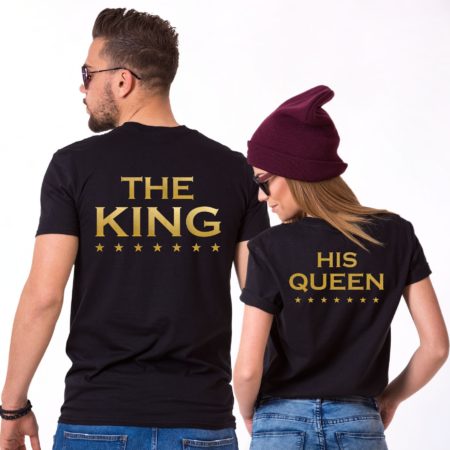 King Queen Stars Print, Her King His Queen Matching Couples Shirts