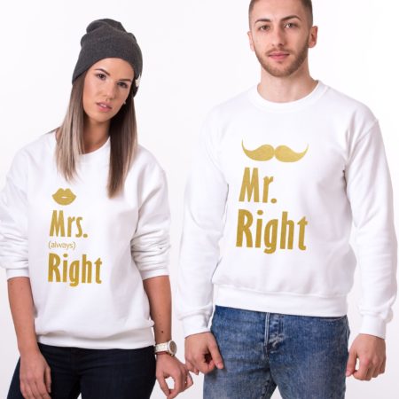 Couples Sweatshirts, Mr. Right, Mrs. Always Right
