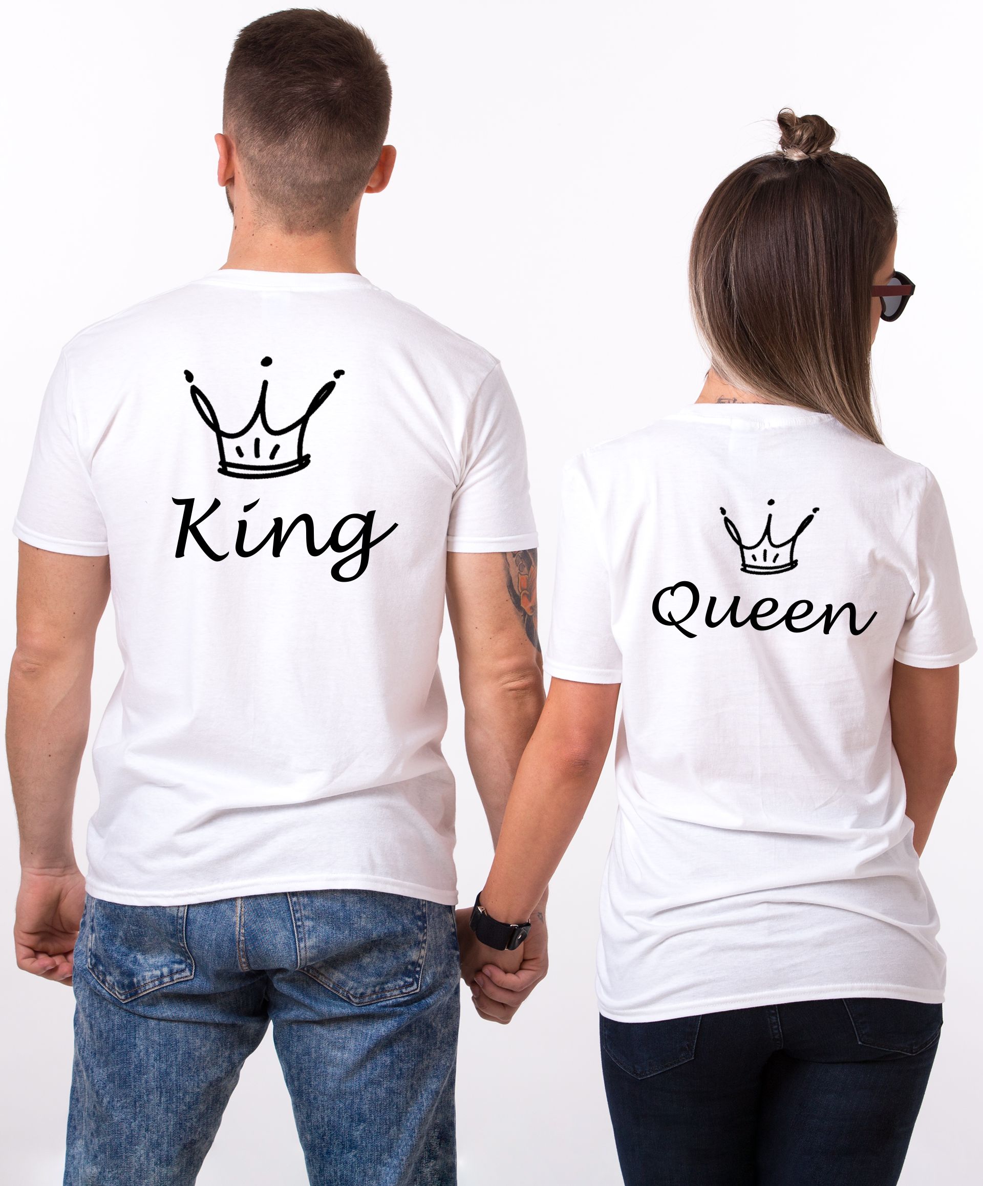 King Queen Crown Shirts, Animated Crowns, Matching Couples Shirts. 