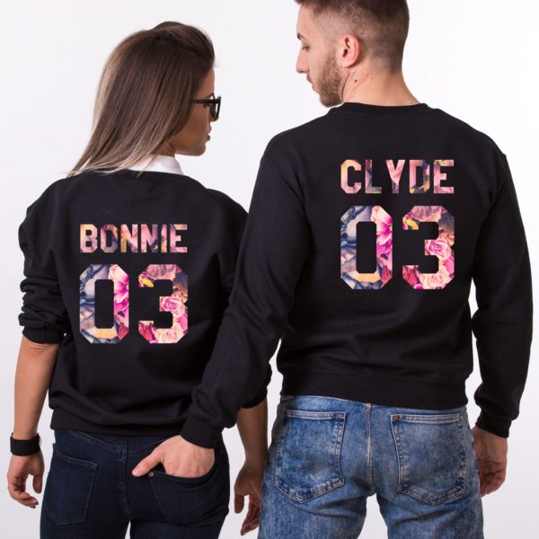 Bonnie 03, Clyde 03, Floral Sweatshirts, Black