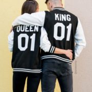 King 01 Queen 01 Varsity Jackets, Matching Couples, UNISEX