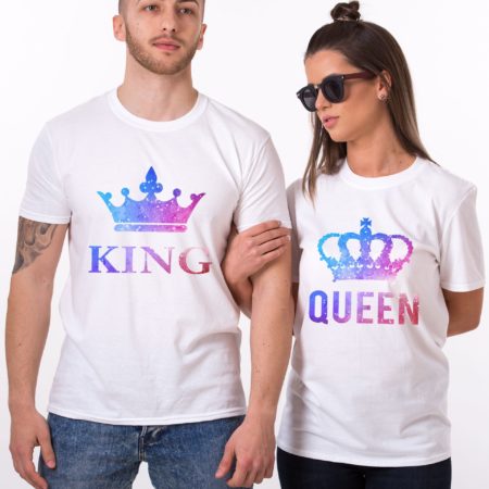 King and Queen Galaxy Shirts, Crowns, Matching Couples Shirts