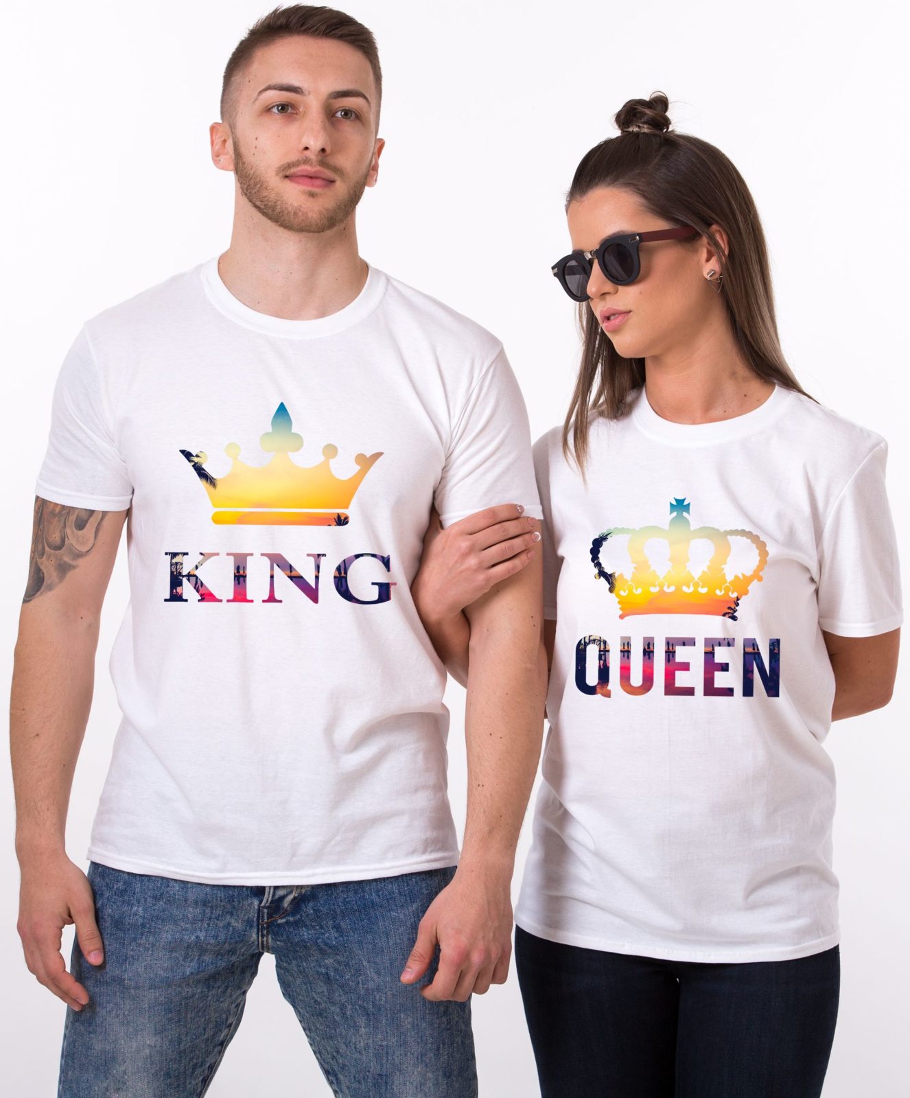 King and Queen Tropical Shirts, Crowns, Matching Couples Shirts