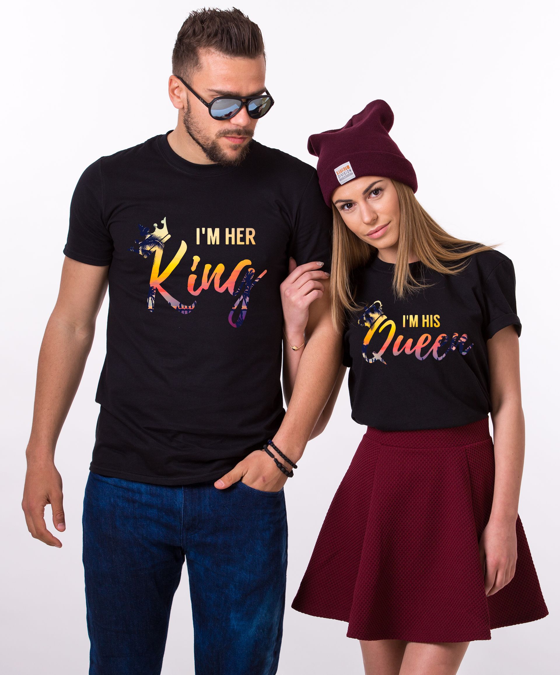 Couple T-Shirt Floral Crown King Queen Love Matching Summer Unisex