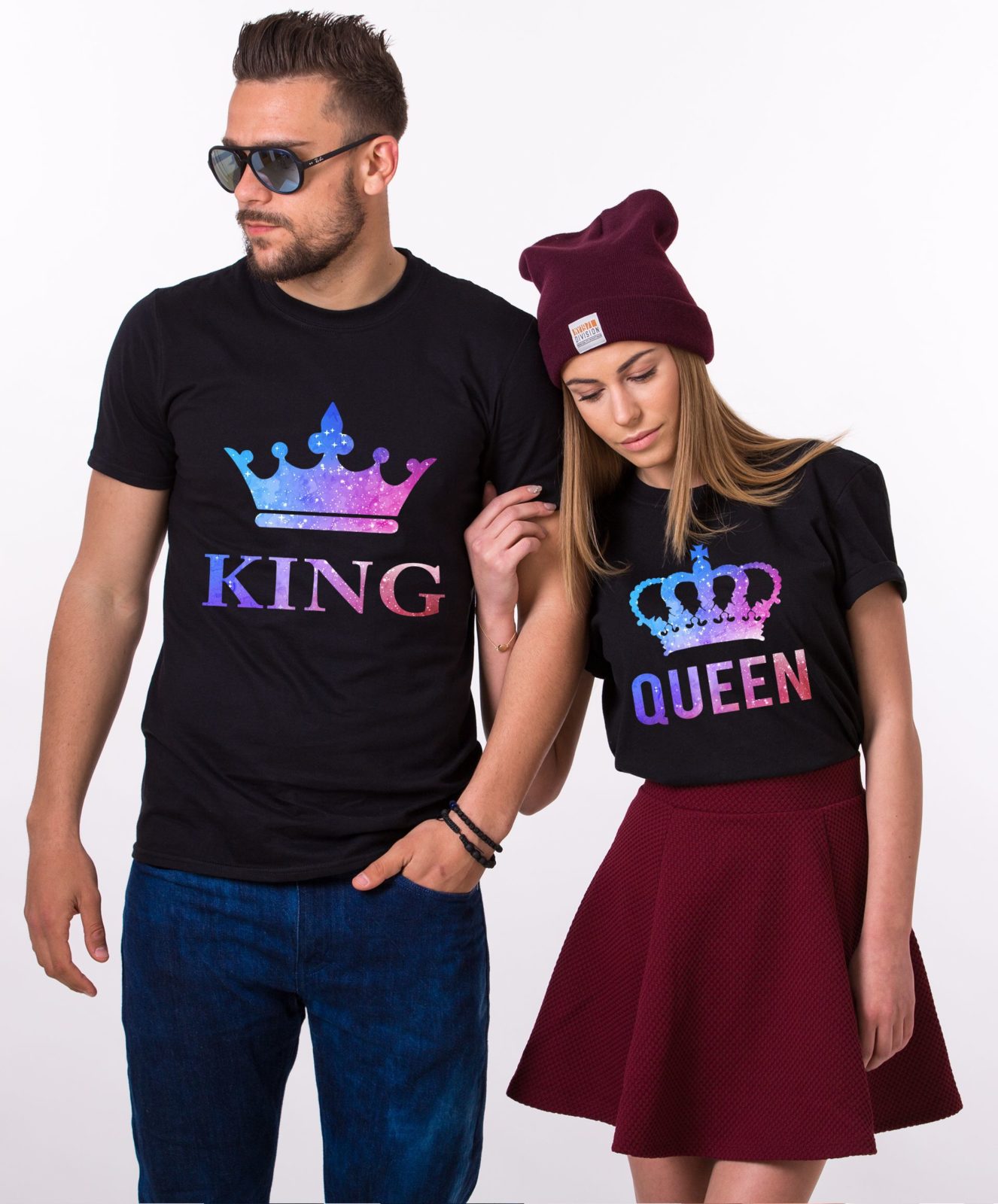 King and Queen Galaxy Shirts, Crowns, Matching Couples Shirts