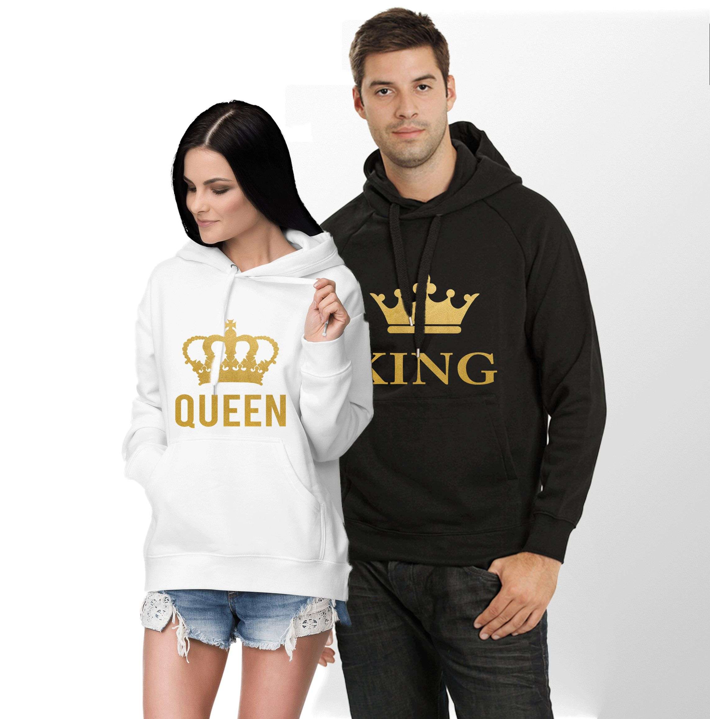 forbruger Slip sko beundring King Queen Big Crowns Hoodies, Matching Couples Hoodies