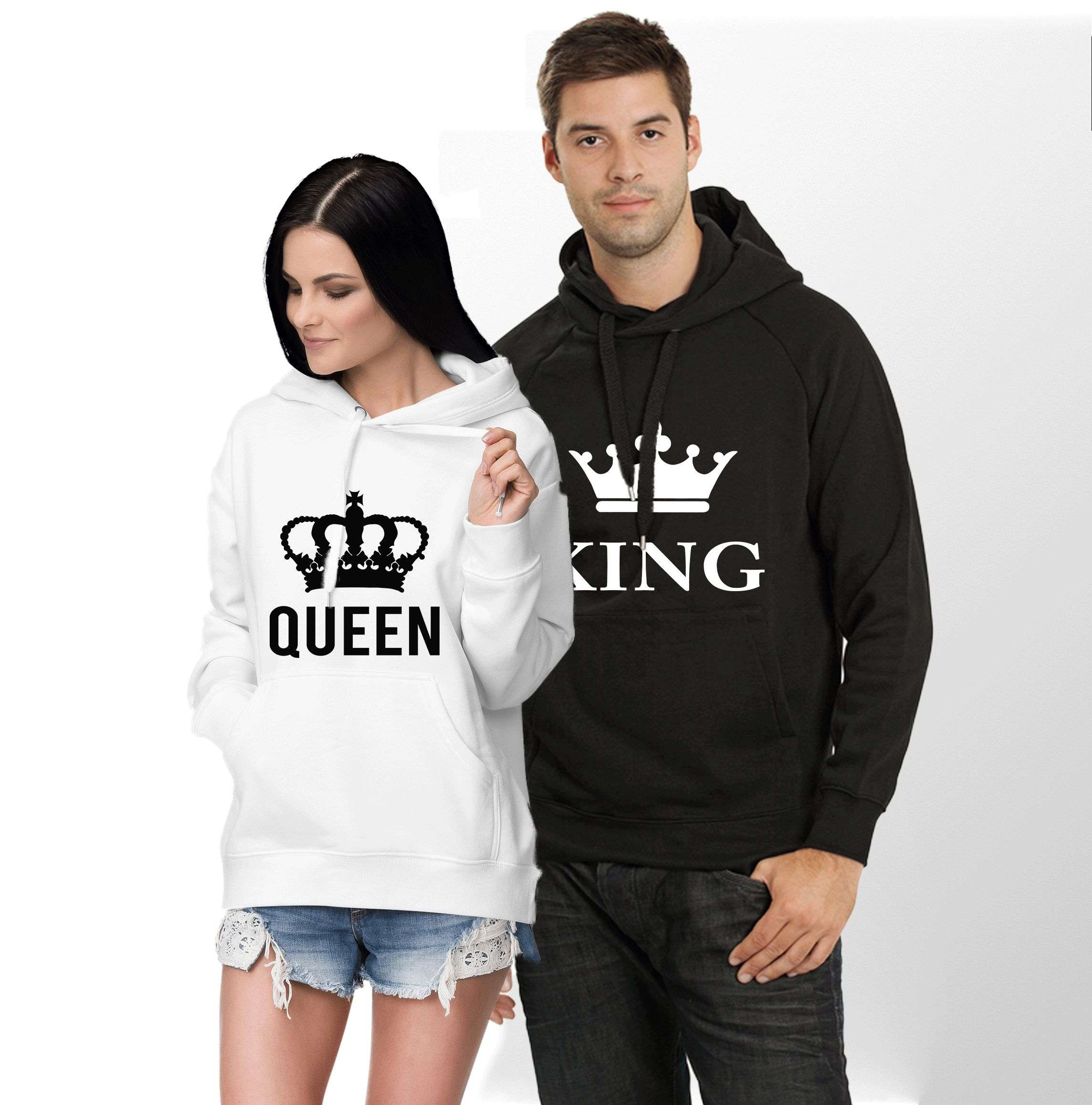badminton Tilskynde magasin King Queen Big Crowns Hoodies, Matching Couples Hoodies