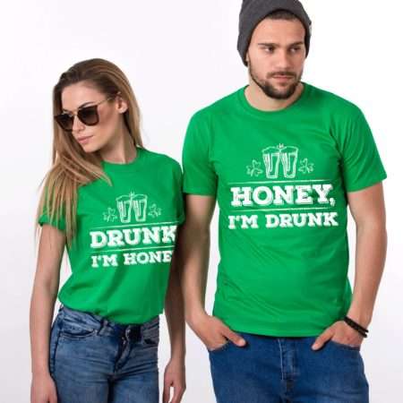 St Patricks Day Couples Shirts, Honey I'm Drunk, Drunk I'm Honey, Couples Shirts