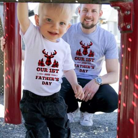 First Father's Day Shirts, Plaid Deer, Matching Daddy and Me Shirts