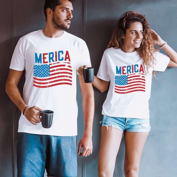 Merica Flag Shirt, 4th of July Shirt, Matching Couples Shirts