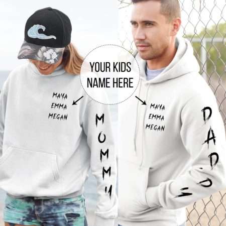 Mommy Daddy Custom Hoodies, Sleeve Print, Matching Family Hoodie