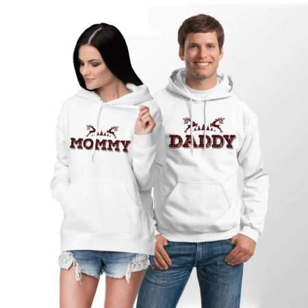 Mommy Daddy Christmas Hoodies, Plaid Deer, Matching Couples Hoodies