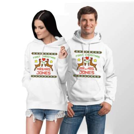 First Christmas Mr Mrs Hoodie, Matching Couples Hoodies