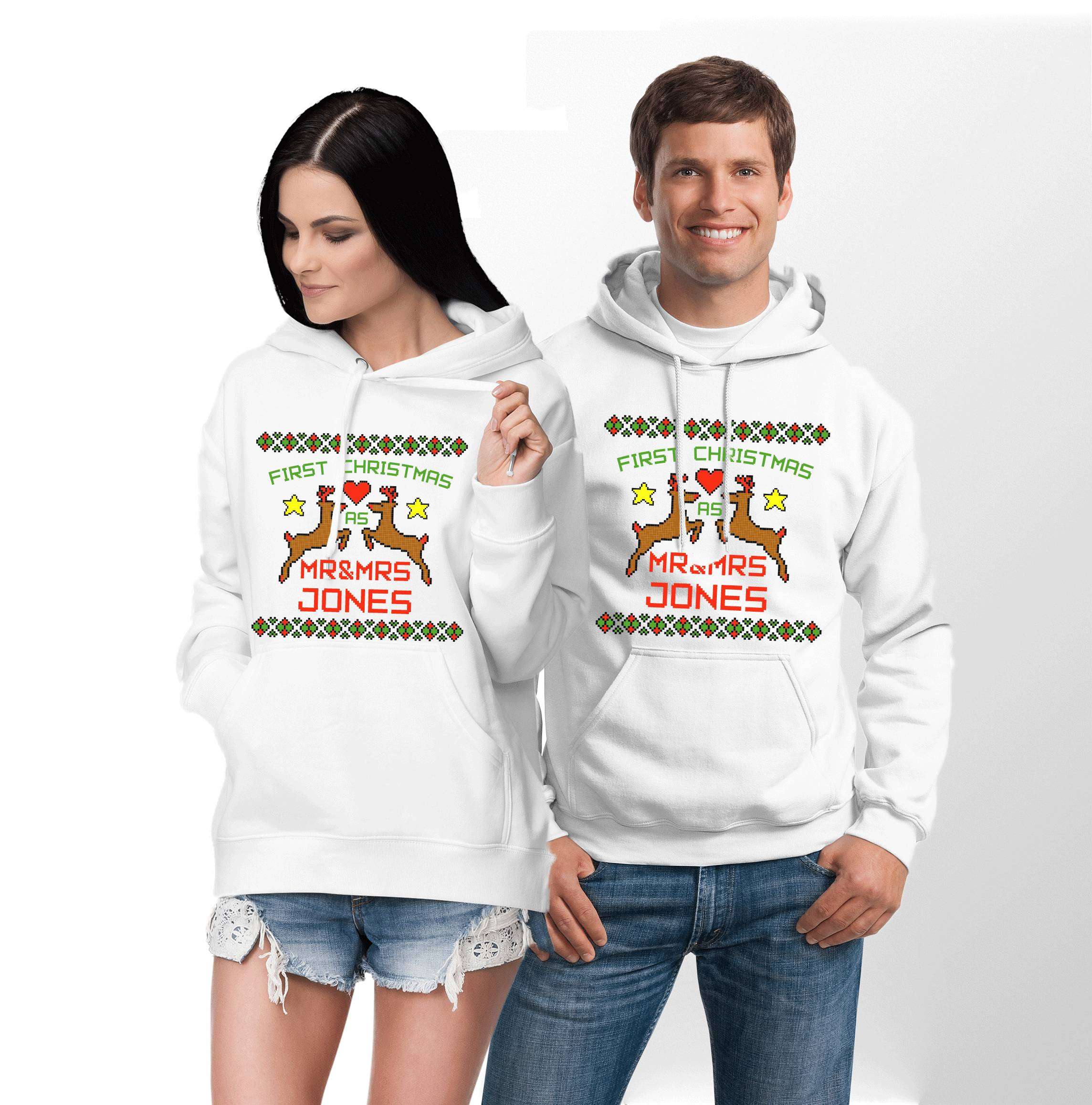 Mrs & Mrs Personalised First Christmas Sweatshirt SetCouple Xmas Jumpers 