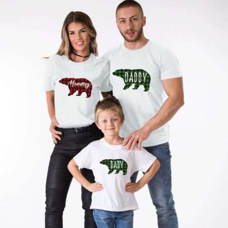 Christmas Plaid Bear Shirts, Mommy Daddy Baby, Matching Family Shirts