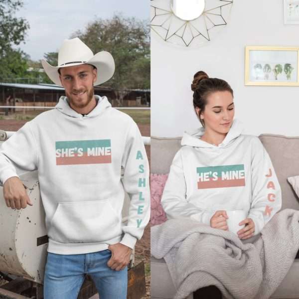Personalized Couples Hoodie, She’s Mine, He’s Mine, Matching Hoodies
